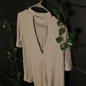 Striped High Collar Blouse